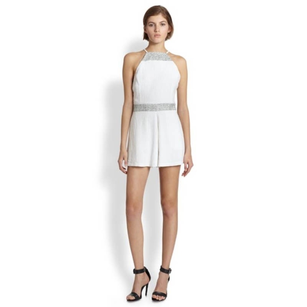 Line & Dot White Romper Halter Low Back L